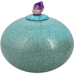 Peace & Love Turquoise Purple Crystal Raku Cremation Urn - Personalization Option