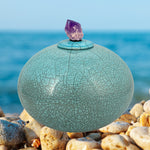 Peace & Love Turquoise Purple Crystal Raku Cremation Adult or Mini Urn - Personalization Option