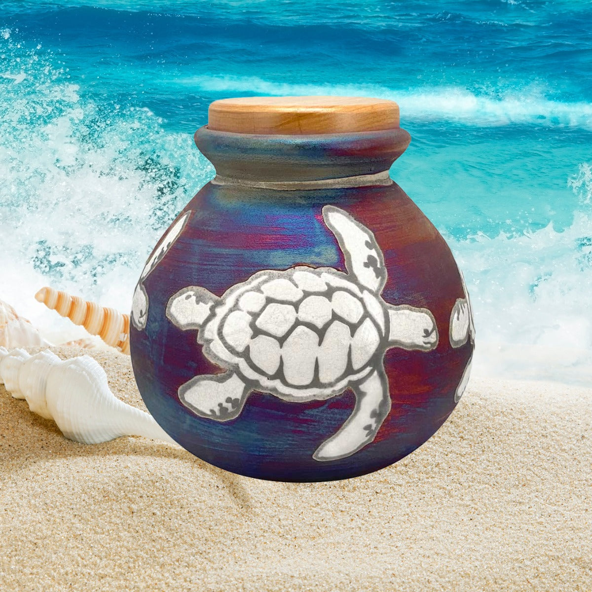 Sea Turtles Raku Cremation Adult or Medium Urn - Personalization Option