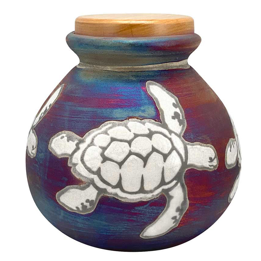 Sea Turtles Raku Cremation Adult or Medium Urn - Engraving Option