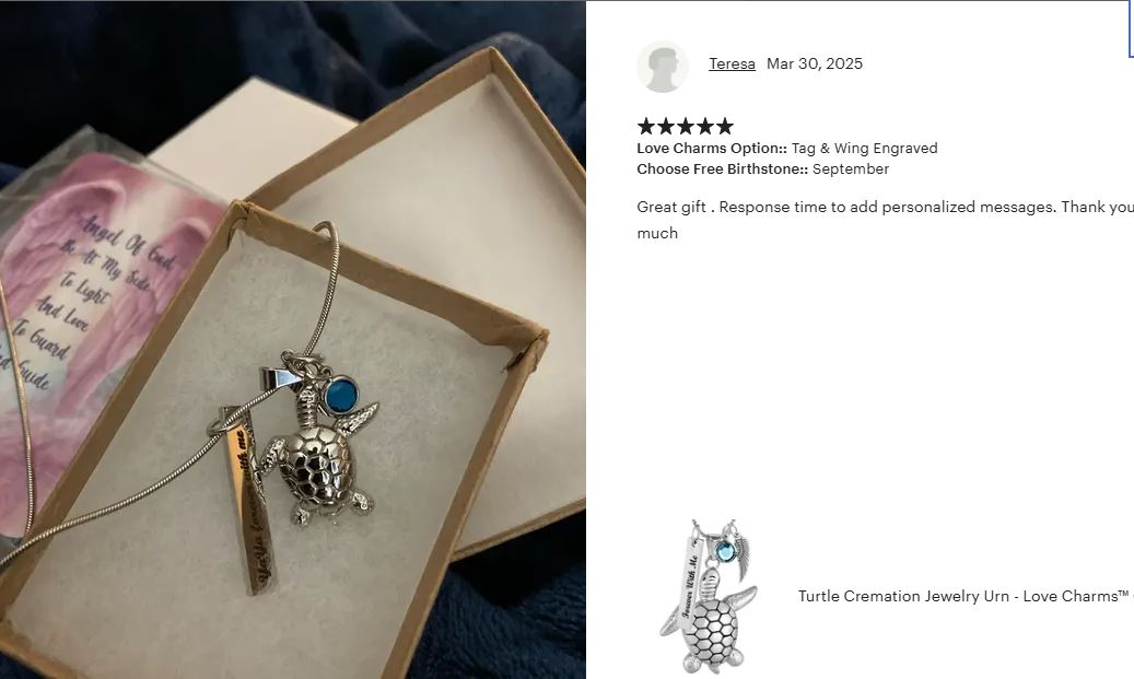 Turtle Cremation Jewelry Urn - Love Charms™ Option