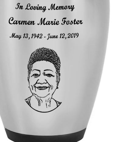 Two Toned Pewter Photo Engraved Cremation Urn