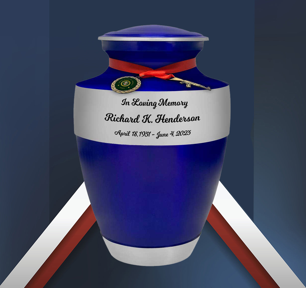 US Army Blue Master Rifle Cremation Urn - Adult Military Army Rifle Urn - Pro Diamond Engraving