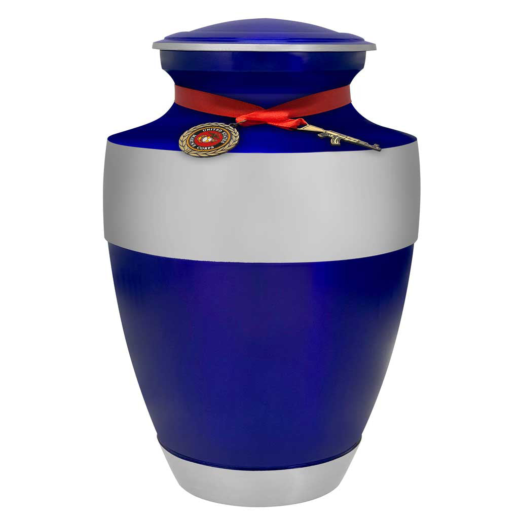 US Marine Corps Blue Master Rifle Cremation Urn - Adult Military Marine Rifle Urn - Pro Diamond Engraving