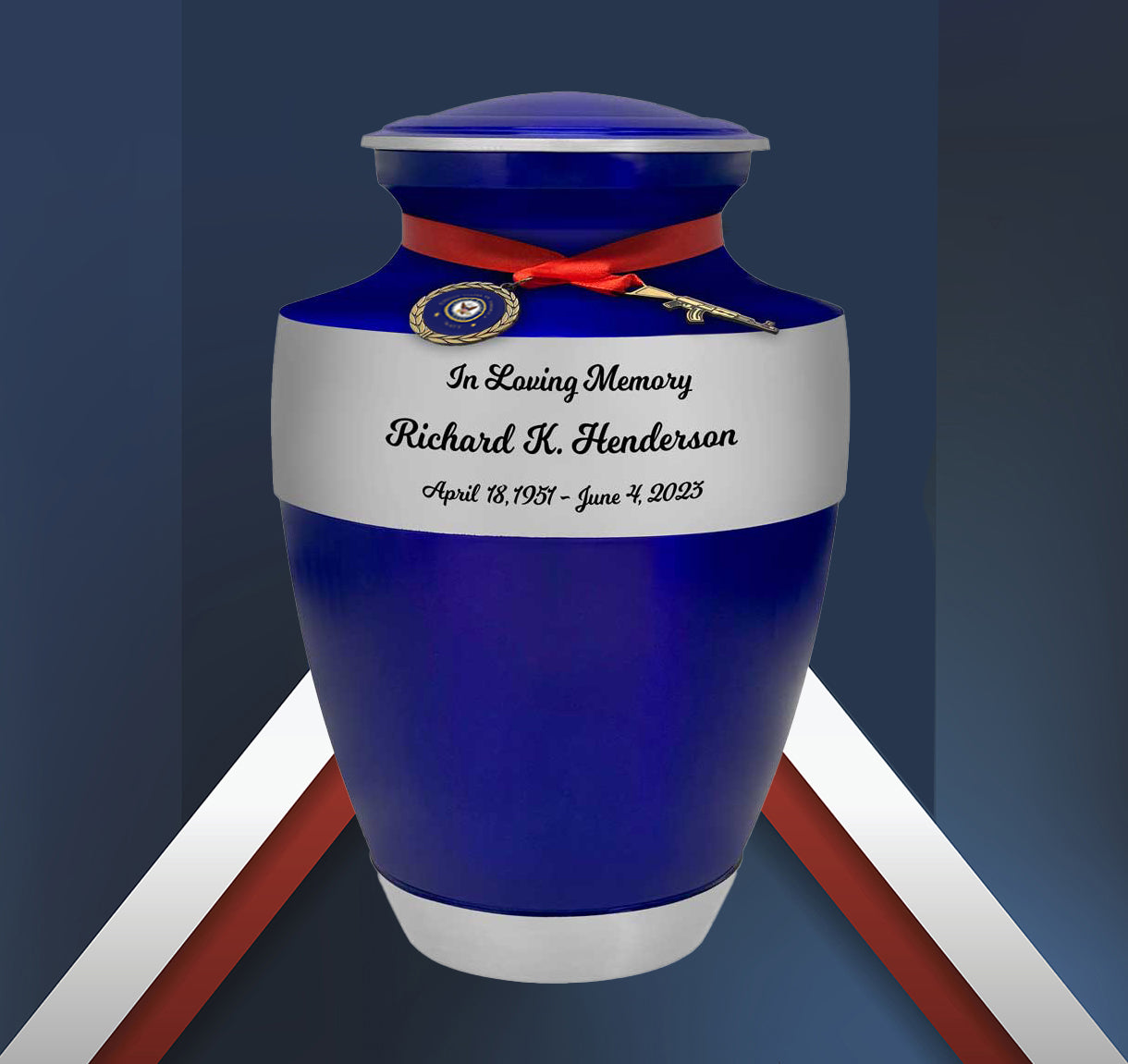 US Navy Blue Master Rifle Cremation Urn - Adult Military Navy Rifle Urn - Pro Diamond Engraving