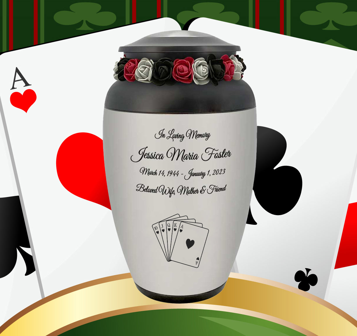Royal Flush Cremation Urn - Poker Adult Urn - Tribute Wreath™ - Pro Personalization - Burial Vault Option