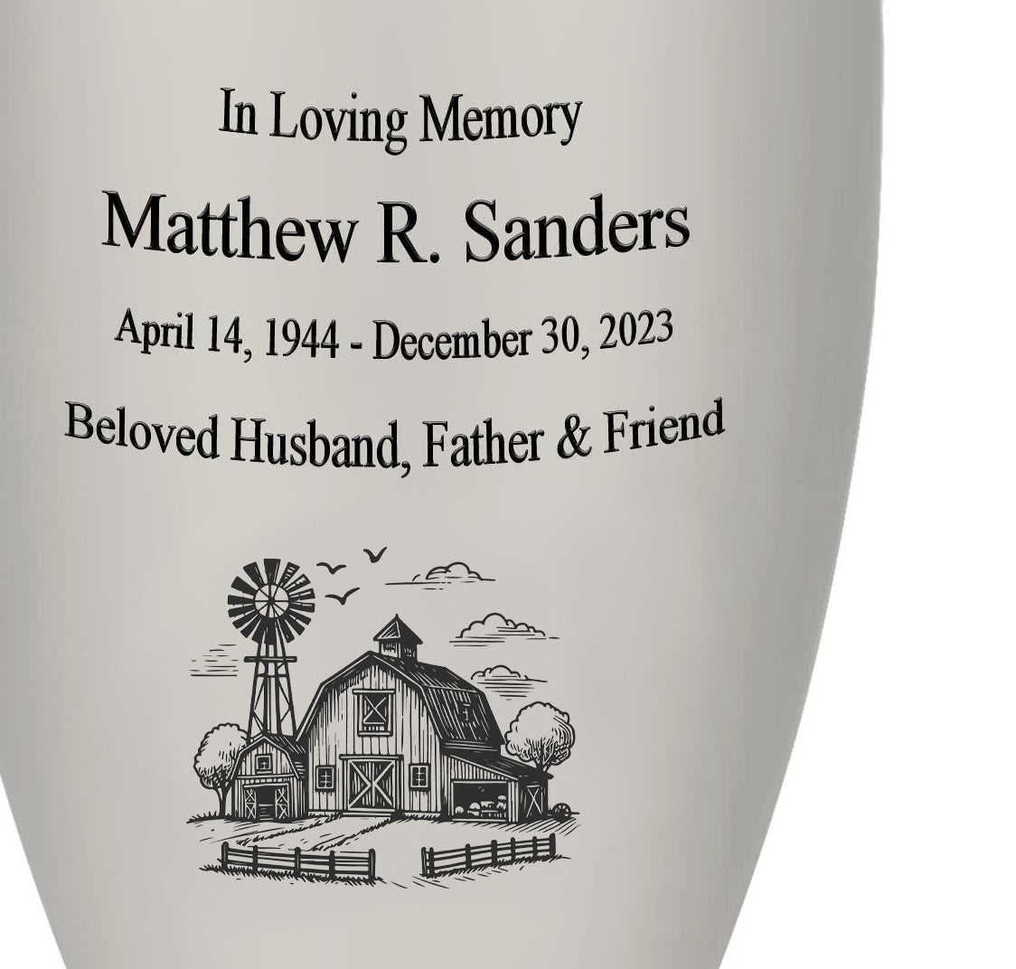 Farmer Pewter Adult Cremation Urn - Tribute Wreath® - Pro Personalization - Burial Vault Option
