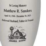 Farmer Pewter Adult Cremation Urn - Tribute Wreath® - Pro Personalization - Burial Vault Option