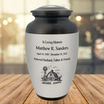 Farmer Pewter Adult Cremation Urn - Tribute Wreath® - Pro Personalization - Burial Vault Option