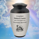 Farmer Pewter Adult Cremation Urn - Tribute Wreath® - Pro Personalization - Burial Vault Option