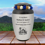 Farmer Pewter Adult Cremation Urn - Tribute Wreath® - Pro Personalization - Burial Vault Option