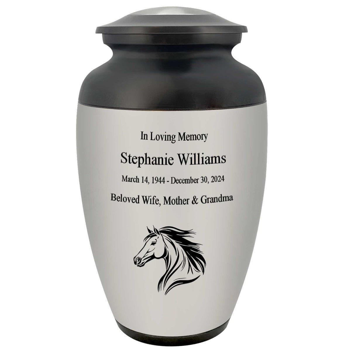 Spirited Horse Adult Cremation Urn - Tribute Wreath™ - Pro Personalization - Burial Vault Option