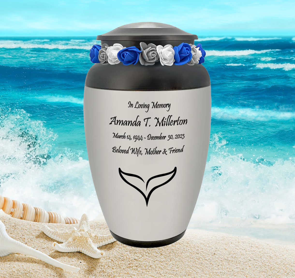 Whale's Tail Medallion Cremation Urn - Ocean Memorial Adult Urn - Tribute Wreath™ - Pro Personalization - Burial Vault Option
