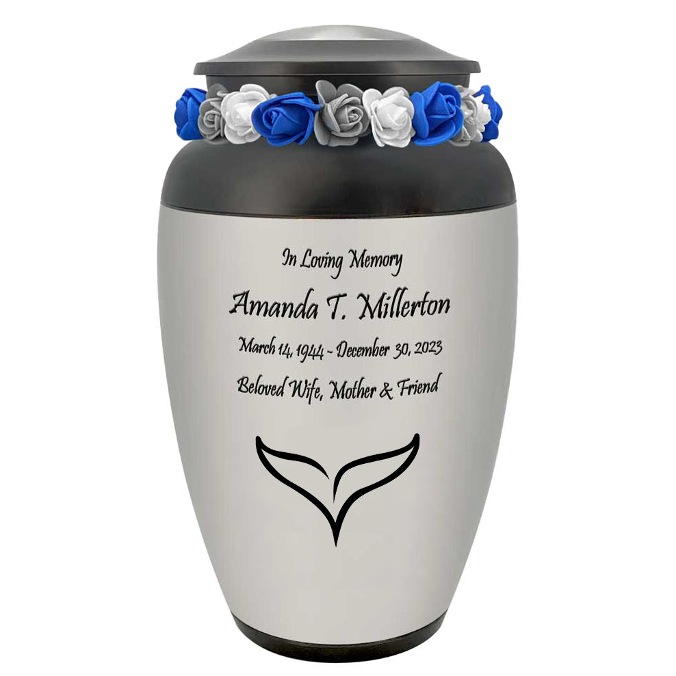 Whale's Tail Medallion Cremation Urn - Ocean Memorial Adult Urn - Tribute Wreath™ - Pro Personalization - Burial Vault Option