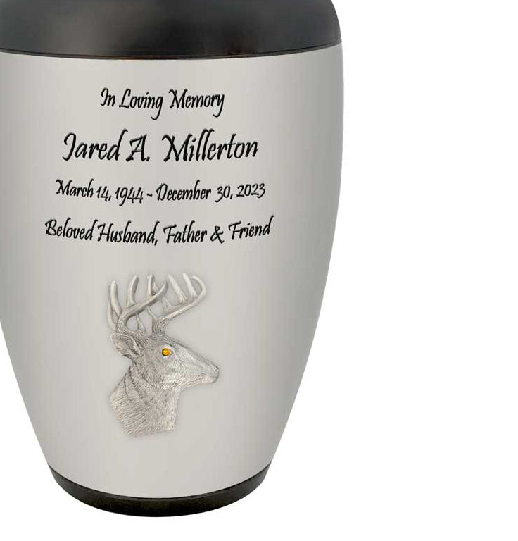 Buck Deer Adult Cremation Urn - Large Deer Hunters Urn - Tribute Wreath™ - Pro Personalization - Burial Vault Option
