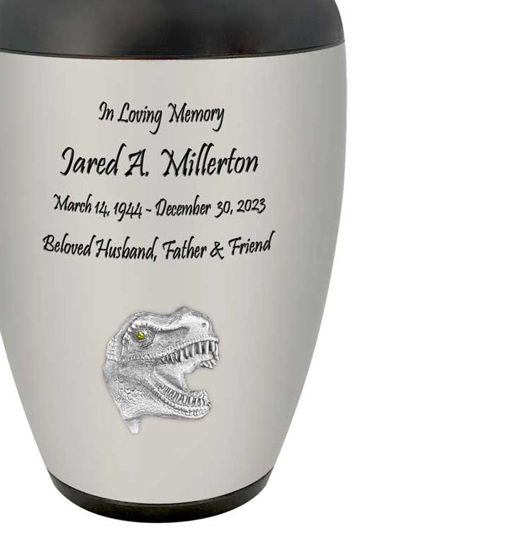 Dinosaur Tyrannosaurus Rex Medallion Cremation Urn  - Tribute Wreath™ - Pro Personalization - Burial Vault Option