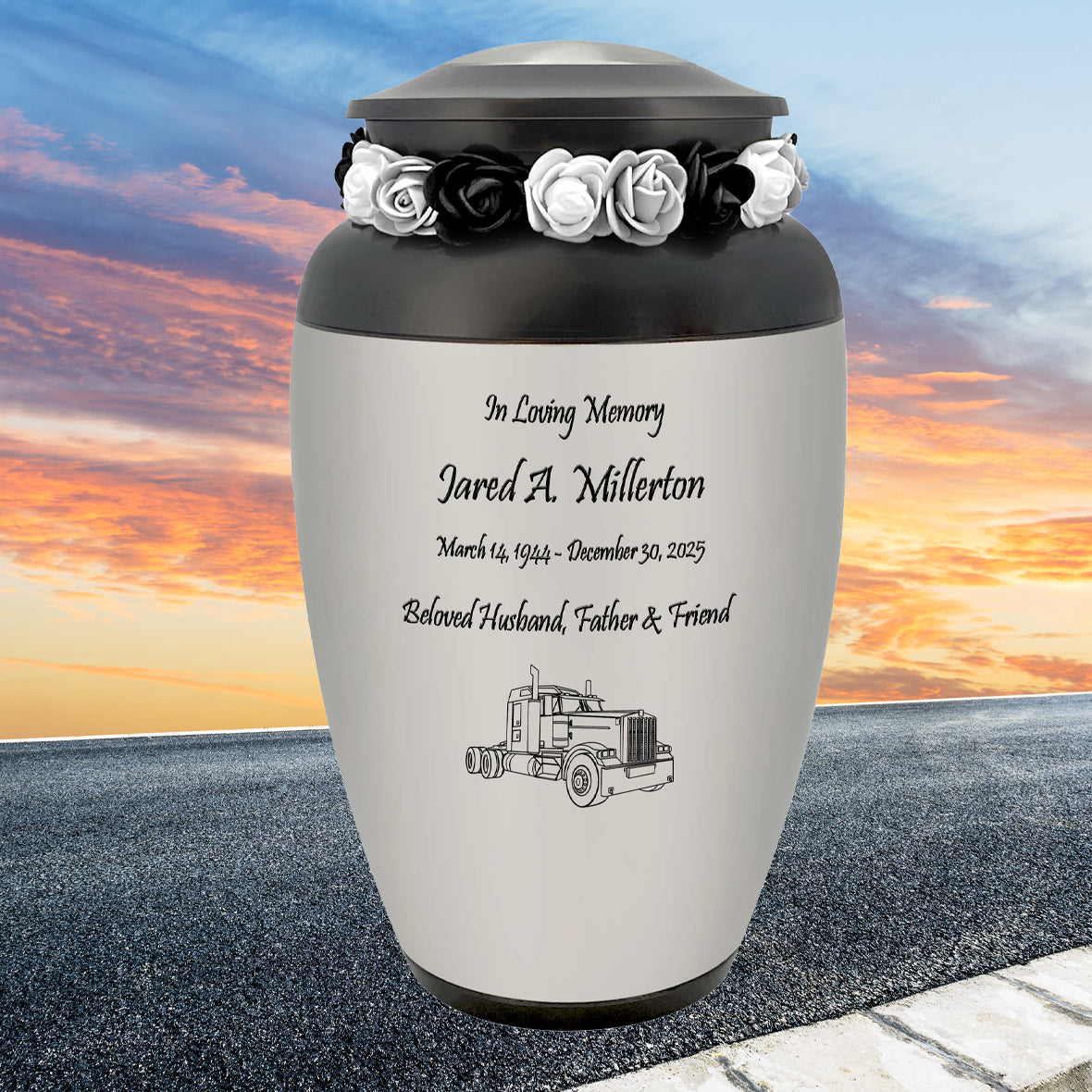 Big Rig Truck Medallion Adult Cremation Urn - Tribute Wreath™ - Pro Personalization - Burial Vault Option