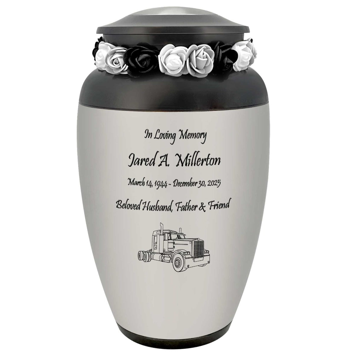 Big Rig Truck Medallion Adult Cremation Urn - Tribute Wreath™ - Pro Personalization - Burial Vault Option
