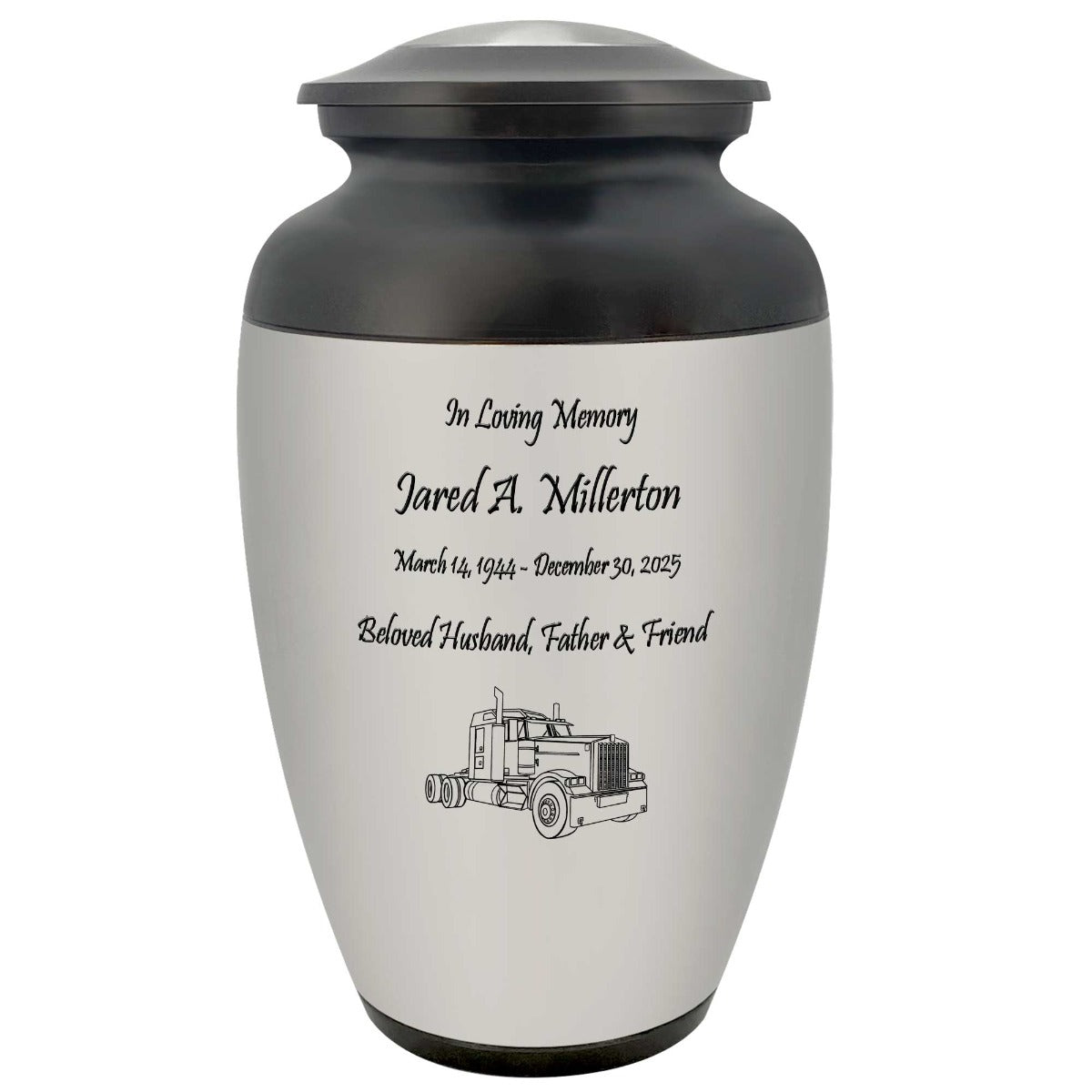 Big Rig Truck Pewter Adult Cremation Urn - Tribute Wreath™ - Pro Personalization - Burial Vault Option