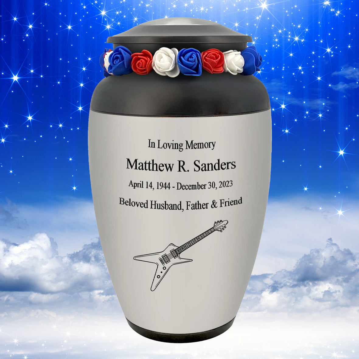 Electric Guitar Adult Cremation Urn - Tribute Wreath™ - Pro Personalization - Burial Vault Option