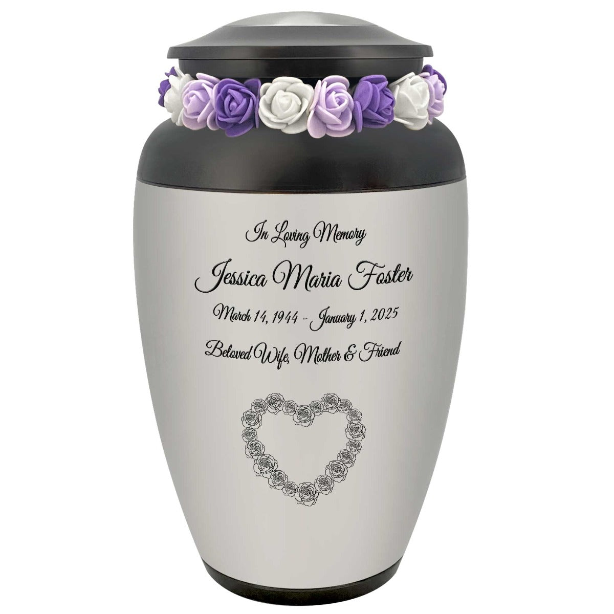 Heart of Roses Adult Cremation Urn - Tribute Wreath™ - Pro Personalization - Burial Vault Option