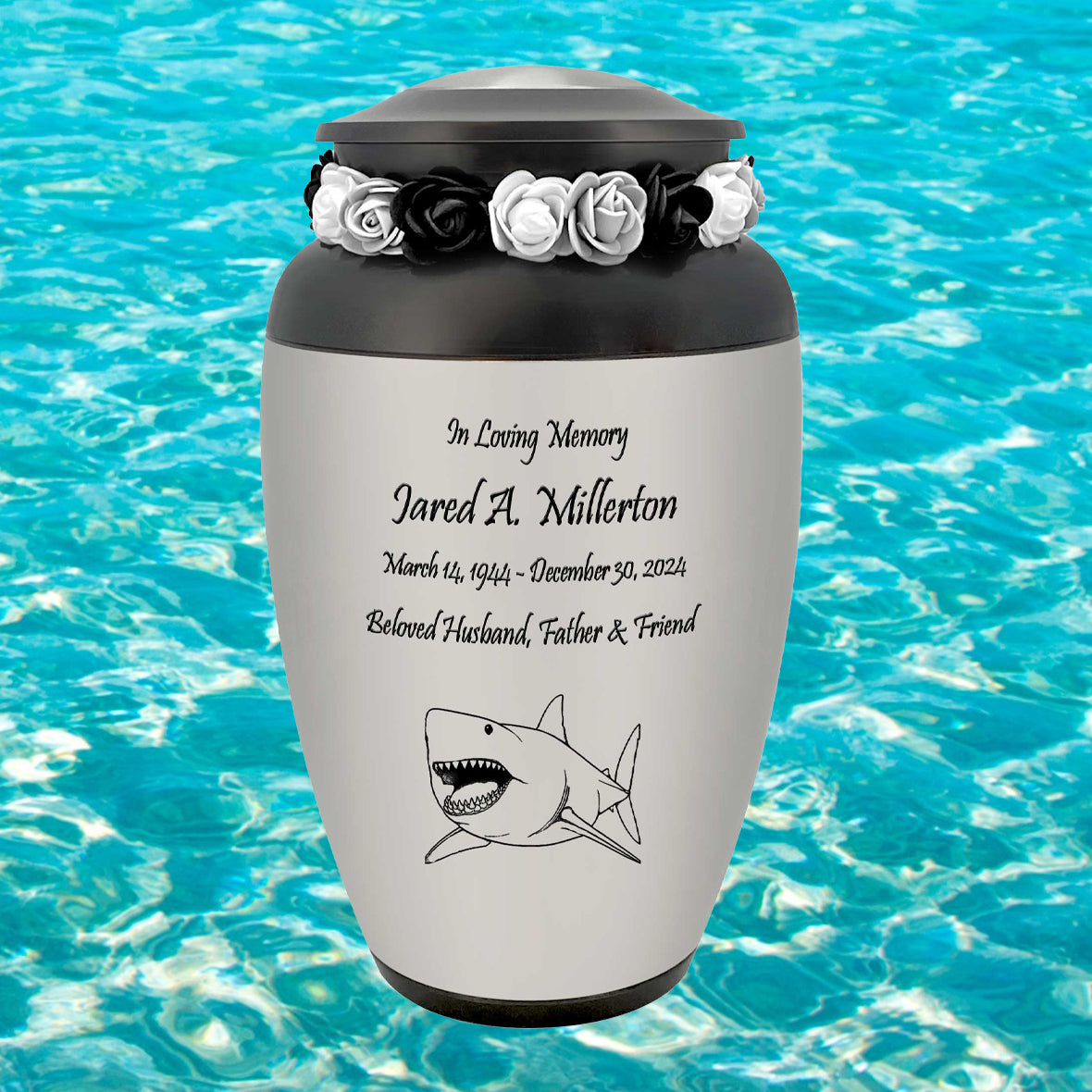 Shark Adult Cremation Urn - Tribute Wreath™ - Pro Personalization - Burial Vault Option