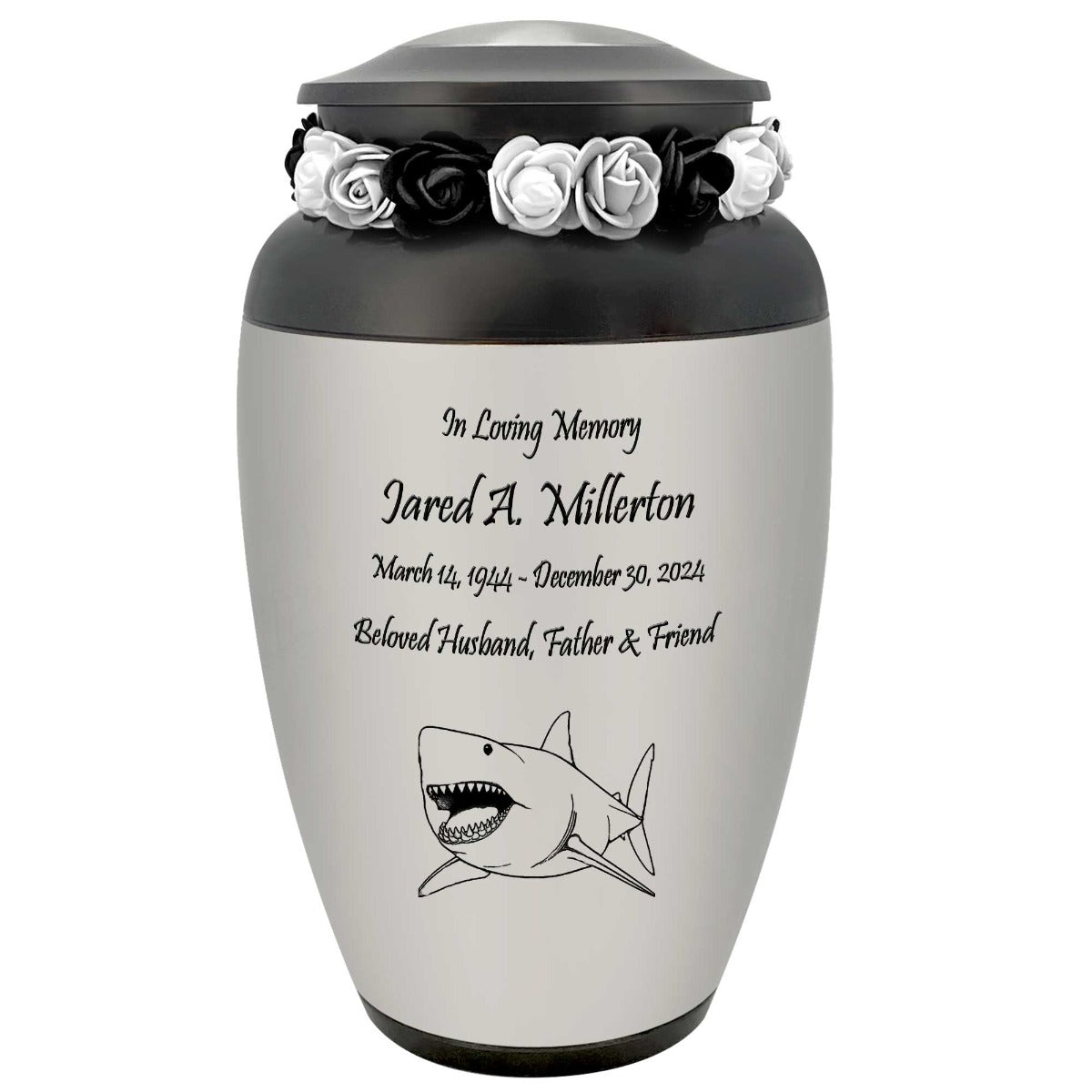 Shark Adult Cremation Urn - Tribute Wreath™ - Pro Personalization - Burial Vault Option