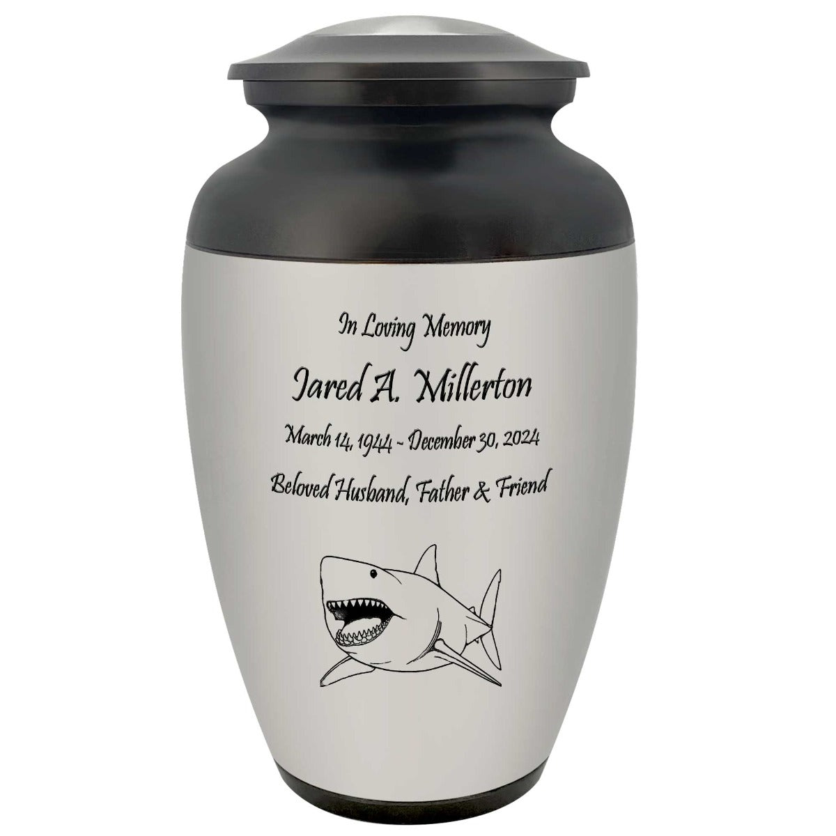 Shark Adult Cremation Urn - Tribute Wreath™ - Pro Personalization - Burial Vault Option