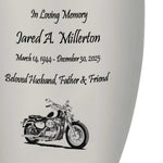 Motorcycle Pewter Adult Cremation Urn - Tribute Wreath™ - Pro Personalization - Burial Vault Option
