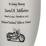 Motorcycle Pewter Adult Cremation Urn - Tribute Wreath™ - Pro Personalization - Burial Vault Option