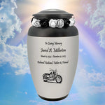 Motorcycle Pewter Adult Cremation Urn - Tribute Wreath™ - Pro Personalization - Burial Vault Option