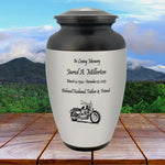 Motorcycle Pewter Adult Cremation Urn - Tribute Wreath™ - Pro Personalization - Burial Vault Option