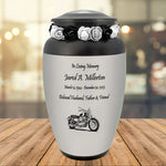 Motorcycle Pewter Adult Cremation Urn - Tribute Wreath™ - Pro Personalization - Burial Vault Option