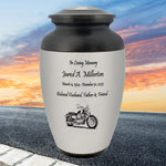 Motorcycle Pewter Adult Cremation Urn - Tribute Wreath™ - Pro Personalization - Burial Vault Option