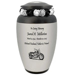 Motorcycle Pewter Adult Cremation Urn - Tribute Wreath™ - Pro Personalization - Burial Vault Option