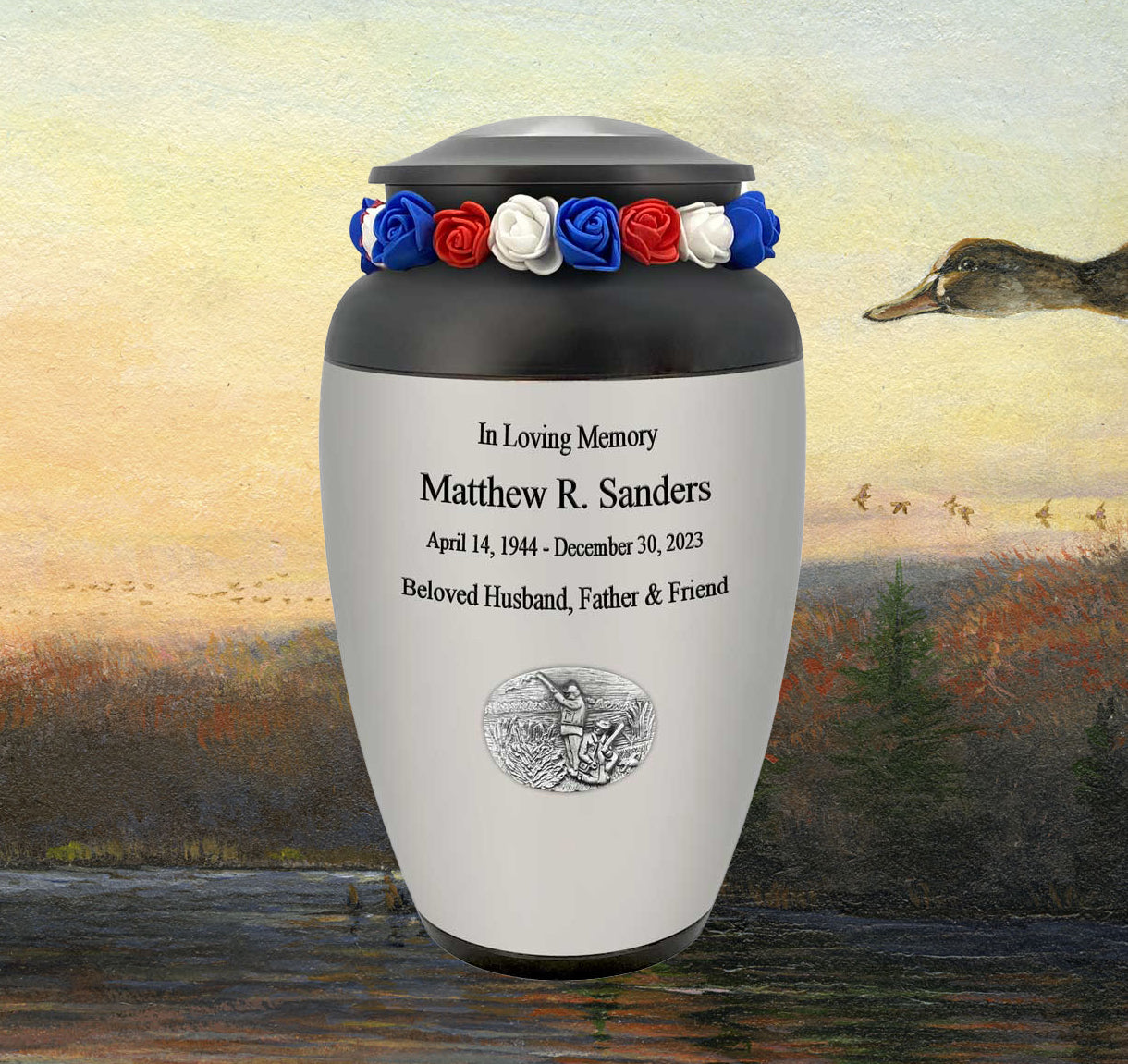 Duck Hunters Medallion Cremation Urn - Tribute Wreath™ - Pro Personalization - Burial Vault Option