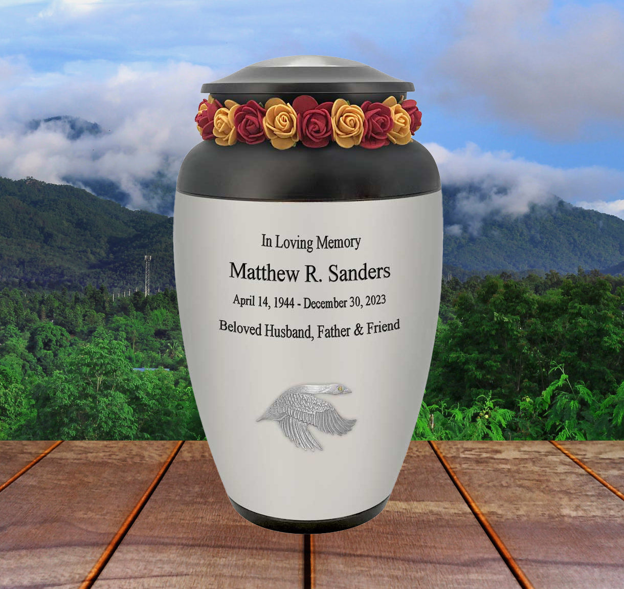 Flying Goose Adult Cremation Urn - Tribute Wreath™ - Pro Personalization - Burial Vault Option
