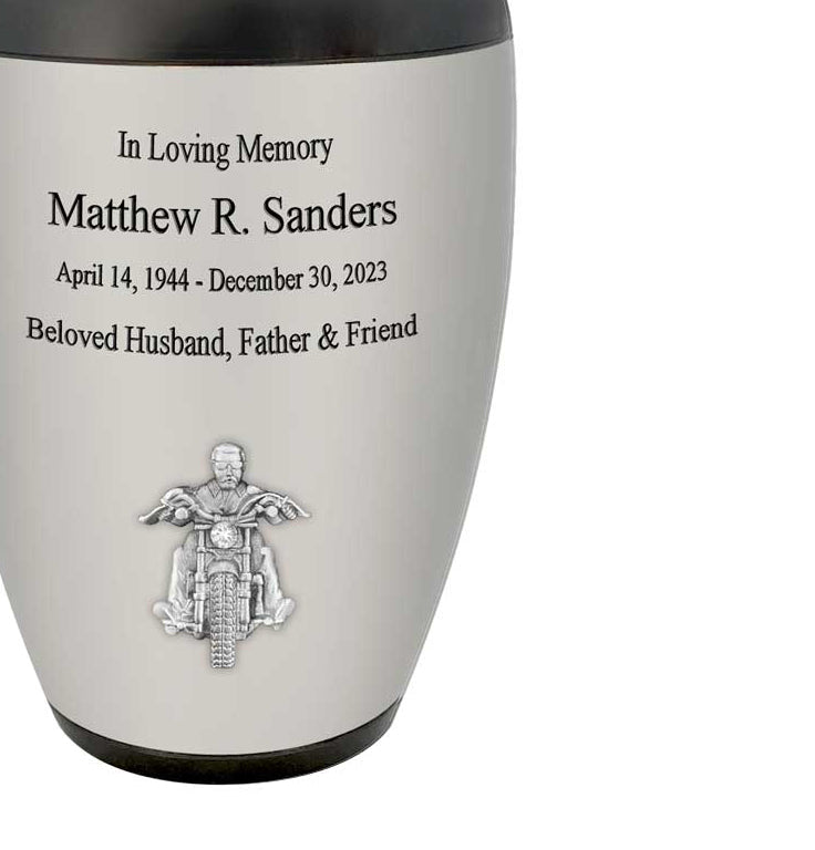 Road Warrior Biker Motorcycle Cremation Urn  - Tribute Wreath™ - Pro Personalization - Burial Vault Option
