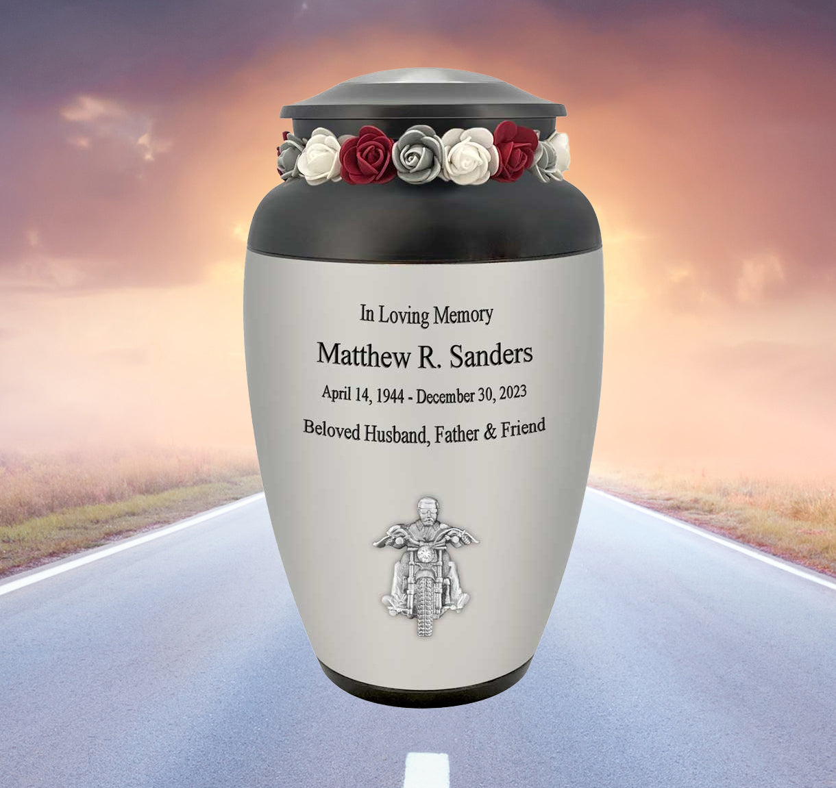 Road Warrior Biker Motorcycle Cremation Urn  - Tribute Wreath™ - Pro Personalization - Burial Vault Option