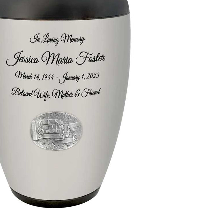 Musical Notes Cremation Urn - Adult Music Memorial - Tribute Wreath™ - Pro Personalization - Burial Vault Option