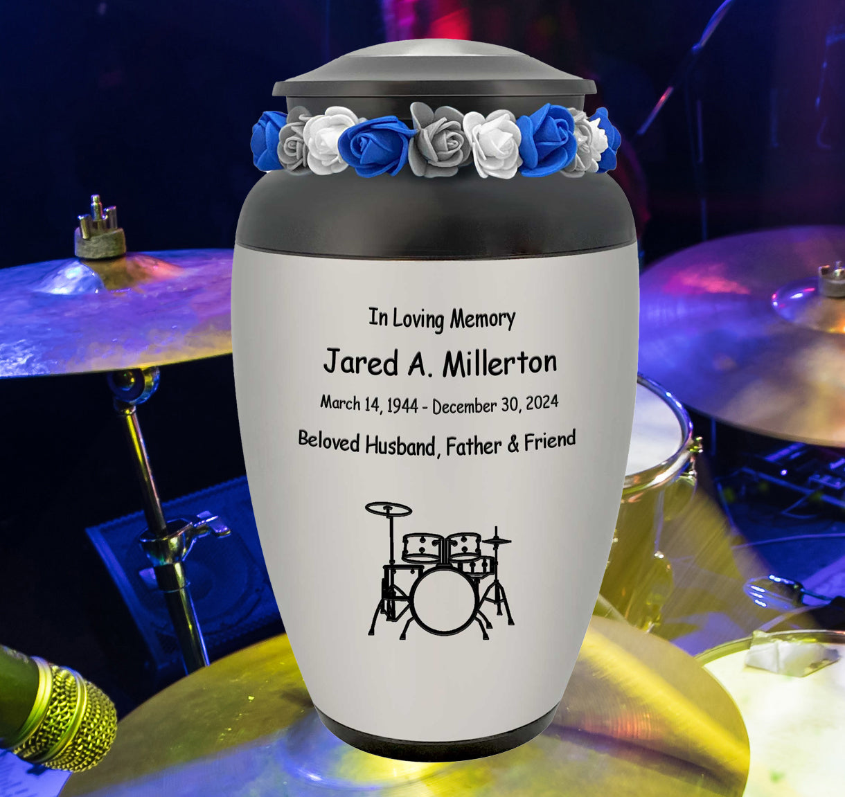 Drum Set Adult Cremation Urn - Adult Drummer Memorial - Tribute Wreath™ - Pro Personalization - Burial Vault Option