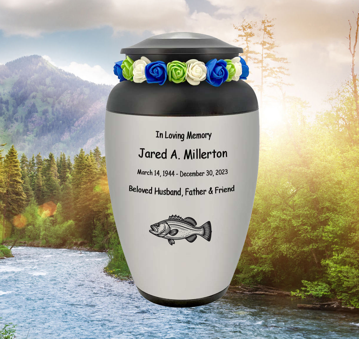 Bass Catching Fishing Adult Cremation Urn - Tribute Wreath™ - Pro Personalization - Burial Vault Option