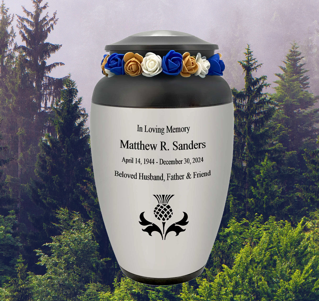 Scottish Thistle Adult Cremation Urn - Scotland Memorial -  Tribute Wreath™ - Pro Personalization - Burial Vault Option