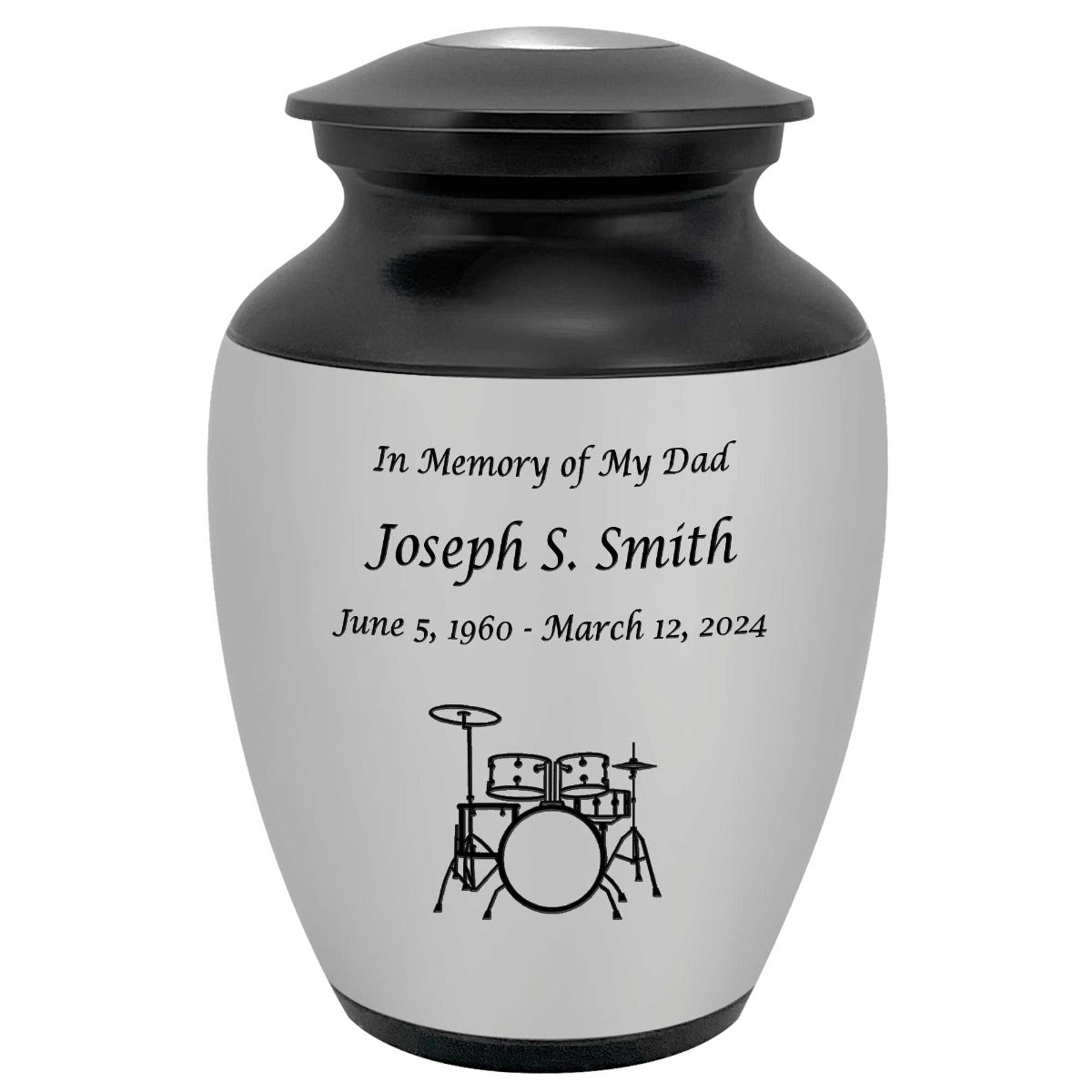 Drum Set Medium Urn - Free Engraving - Holds Half the Ashes of an Adult - Tribute Wreath Option™