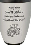Farmer Tractor Medallion Cremation Urn - Adult Working Farm Tribute - Tribute Wreath™ - Pro Personalization - Burial Vault Option
