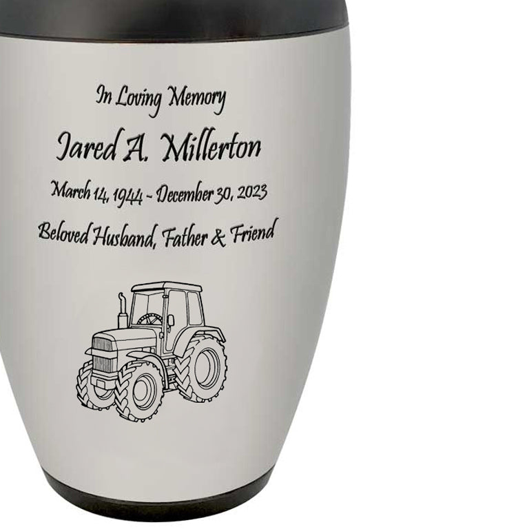 Farmer Tractor Medallion Cremation Urn - Adult Working Farm Tribute - Tribute Wreath™ - Pro Personalization - Burial Vault Option