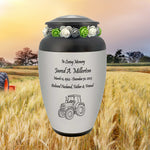 Farmer Tractor Medallion Cremation Urn - Adult Working Farm Tribute - Tribute Wreath™ - Pro Personalization - Burial Vault Option