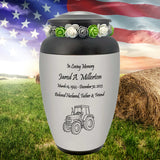 Farmer Tractor Medallion Cremation Urn - Adult Working Farm Tribute - Tribute Wreath™ - Pro Personalization - Burial Vault Option