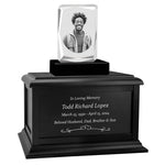 Ultra Faceted Rectangle 3D Crystal Black, Brown or White Keep The Memory® Wood Urn Set - 3D Crystal Photo Engraved Wood Urn