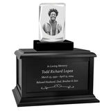 Ultra Faceted Rectangle 3D Crystal Black, Brown or White Keep The Memory® Wood Urn Set - 3D Crystal Photo Engraved Wood Urn